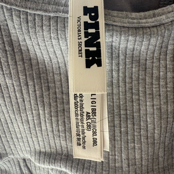 Pink Gray Ribbed Women's Top - Picture 2 of 2